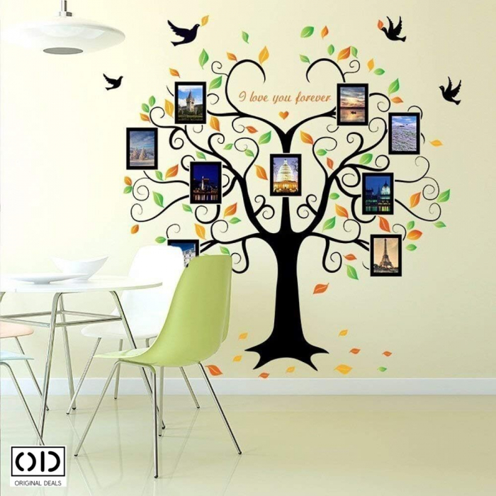 Sticker Autocolant pentru Perete sau Mobila Bucatarie, din PVC Autoadeziv, Model Copac cu 9 Rame Foto pentru Amintiri de Familie [2]