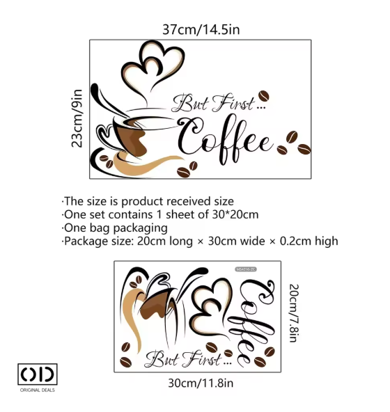 Sticker Decorativ pentru Perete sau Mobila Bucatarie, din PVC Autoadeziv, Model Ceasca de Cafea [7]