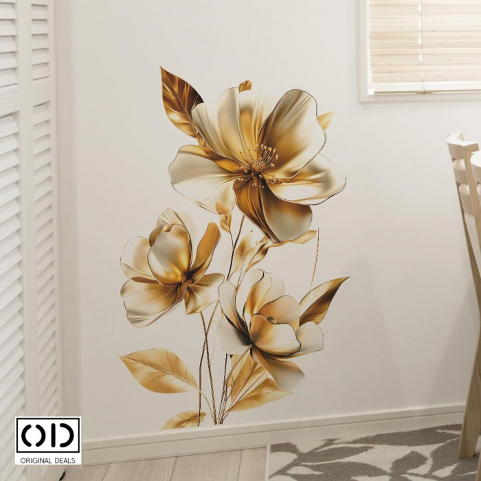 Sticker Decorativ pentru Perete, Mobila, sau Fereastra, Model Flori Aurii Orientale Dubai, Autocolant din Vinil PVC Autoadeziv [4]