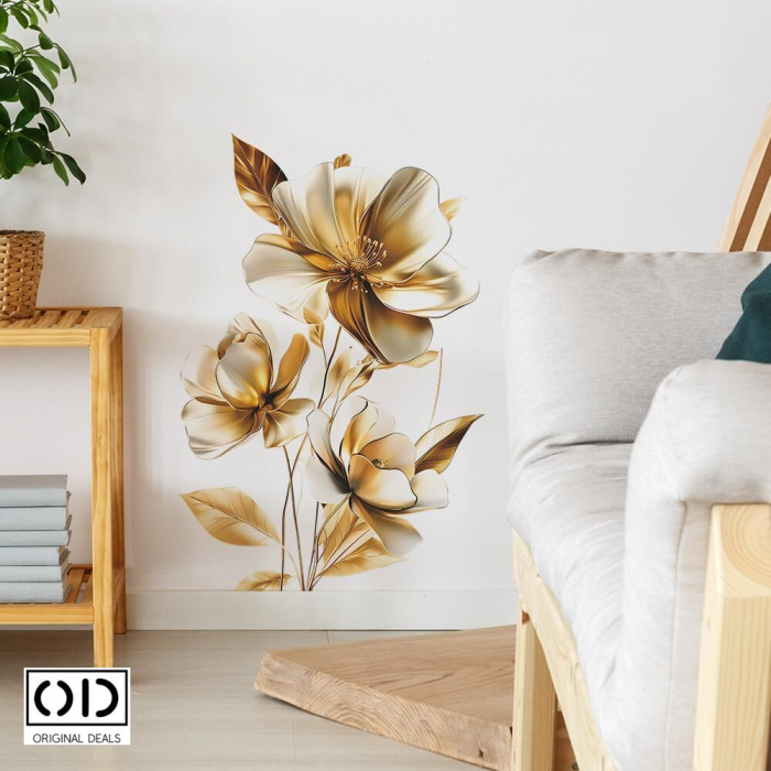 Sticker Decorativ pentru Perete, Mobila, sau Fereastra, Model Flori Aurii Orientale Dubai, Autocolant din Vinil PVC Autoadeziv [5]