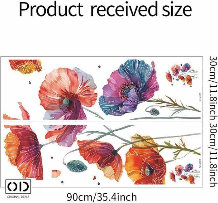 Sticker Decorativ pentru Perete, Mobila, sau Fereastra, Model Flori de Maci Colorati, Autocolant din Vinil PVC Autoadeziv [7]