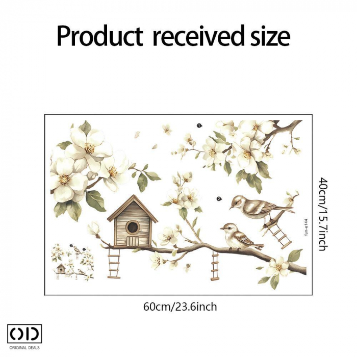 Sticker Decorativ pentru Perete sau Mobila, din PVC Autoadeziv, Model Pasari in Copac cu Flori de Cires [6]