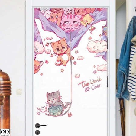 Sticker Decorativ pentru Usa, Pisicute, Autocolant Adeziv, 90 x 60 cm [6]