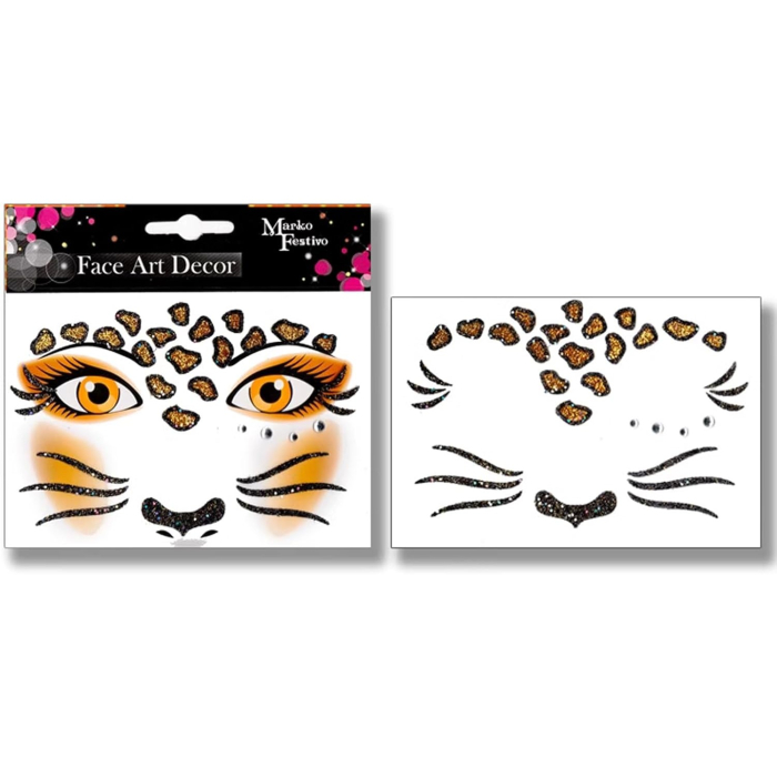 Sticker Temporar pentru Fata, , pentru Machiaj, Face Art, Halloween, Teatru, Model Leopard, Maro [3]