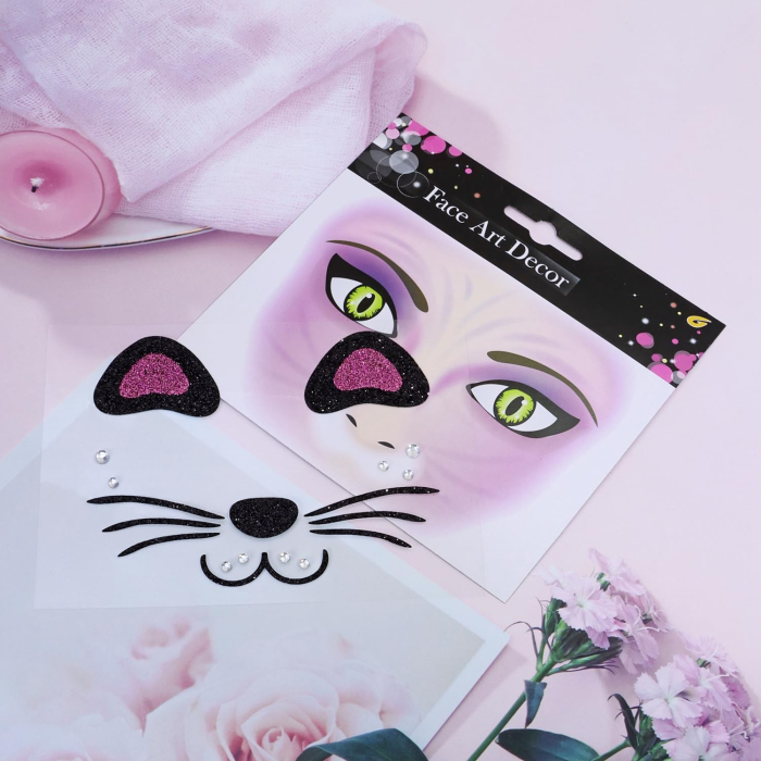 Sticker Temporar pentru Fata, , pentru Machiaj, Face Art, Halloween, Teatru, Model Pisica, Mov [4]