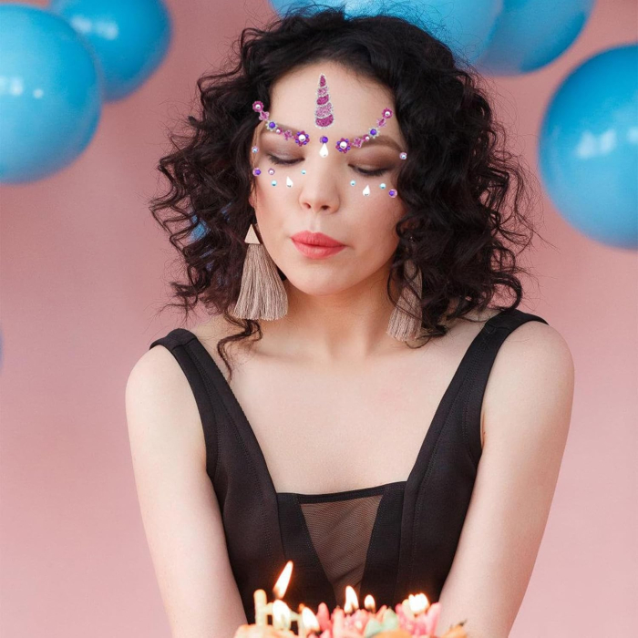 Sticker Temporar pentru Fata, , pentru Machiaj, Face Art, Halloween, Teatru, Model Unicorn, Multicolor [3]