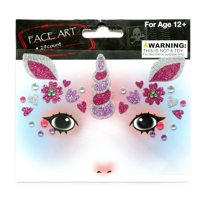Sticker Temporar pentru Fata, , pentru Machiaj, Face Art, Halloween, Teatru, Model Unicorn, Multicolor [1]