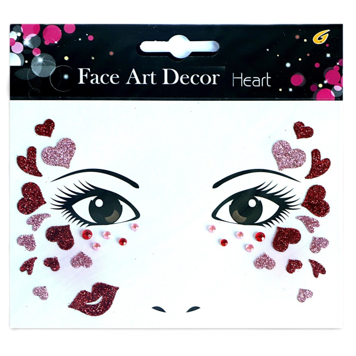 Sticker Temporar pentru Fata, , pentru Machiaj, Face Art, Halloween, Teatru, Tema Ziua Indragostitilor, Model cu Inimioare, Multicolor [1]