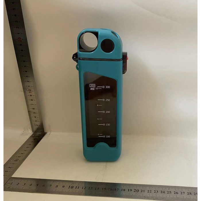 Sticla de Apa pentru Sport, , 350 ml, cu Pai si Capac, 23x7x4.4 cm, Buton de Blocare, din PC, Bleu [2]