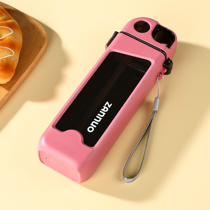 Sticla de Apa pentru Sport, , 350 ml, cu Pai si Capac, 23x7x4.4 cm, Buton de Blocare, din PC, Roz [7]