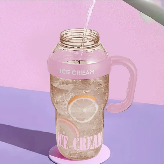 Sticla de Apa, , Termica, Mentinere 6 Ore, 1400 mL, cu Pai si Capac, PP si Silicon, cu Maner Alb, 25.5x7.5 cm, Roz Deschis [12]