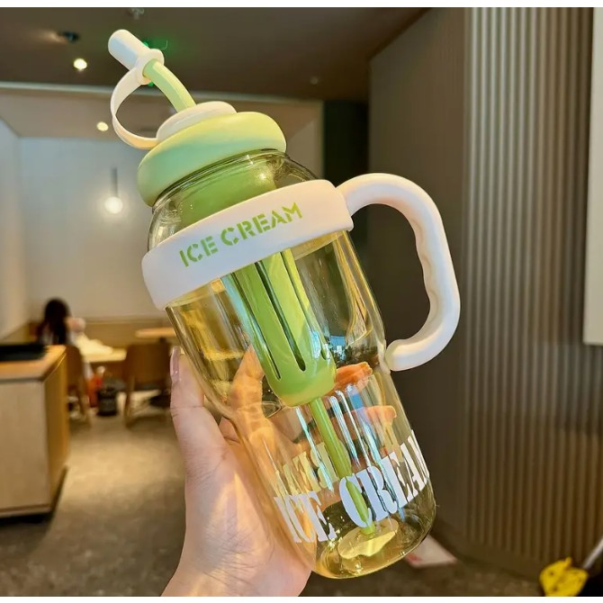 Sticla de Apa, , Termica, Mentinere 6 Ore, 1400 mL, cu Pai si Capac, PP si Silicon, cu Maner Alb, 25.5x7.5 cm, Verde [5]