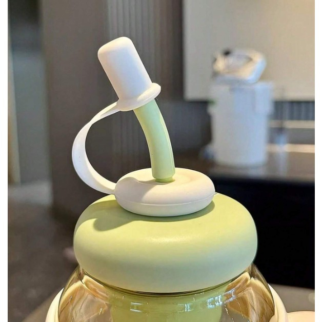 Sticla de Apa, , Termica, Mentinere 6 Ore, 1400 mL, cu Pai si Capac, PP si Silicon, cu Maner Alb, 25.5x7.5 cm, Verde [4]