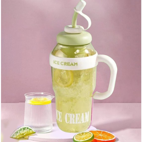 Sticla de Apa, , Termica, Mentinere 6 Ore, 1400 mL, cu Pai si Capac, PP si Silicon, cu Maner Alb, 25.5x7.5 cm, Verde [9]