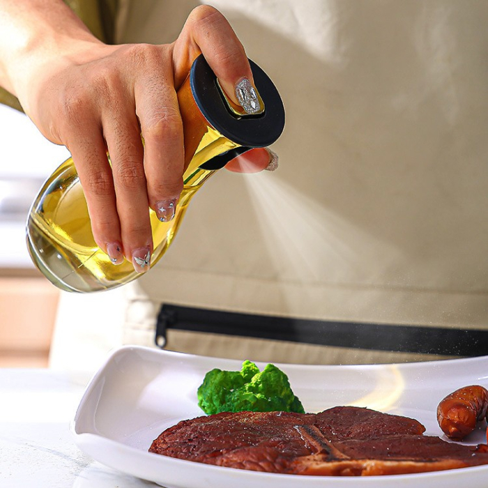 Sticla de ulei cu Pulverizator, , Sticla pentru Lichide de Bucatarie, Otet, Sos, 16.7 x 5.2 cm, Volum 200 ml, Gold [3]