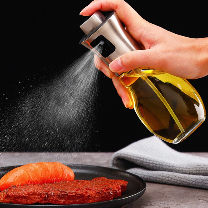 Sticla de ulei cu Pulverizator, , Sticla pentru Lichide de Bucatarie, Otet, Sos, 16.7 x 5.2 cm, Volum 200 ml, Gri [3]