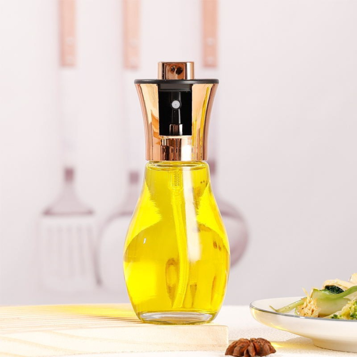 Sticla de ulei cu Pulverizator, , Sticla pentru Lichide de Bucatarie, Otet, Sos, 16.7 x 5.2 cm, Volum 200 ml, Roz Gold [3]