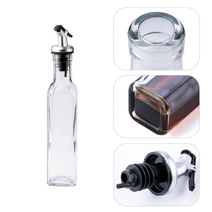 Sticla de Ulei de Masline, , Sticla etansa pentru Lichide de Bucatarie, Sticla pentru Uleiuri, Sosuri, Otet, Capac din Inox Dozator, 30 x 6 cm, volum 500 ml, Transparent  [2]