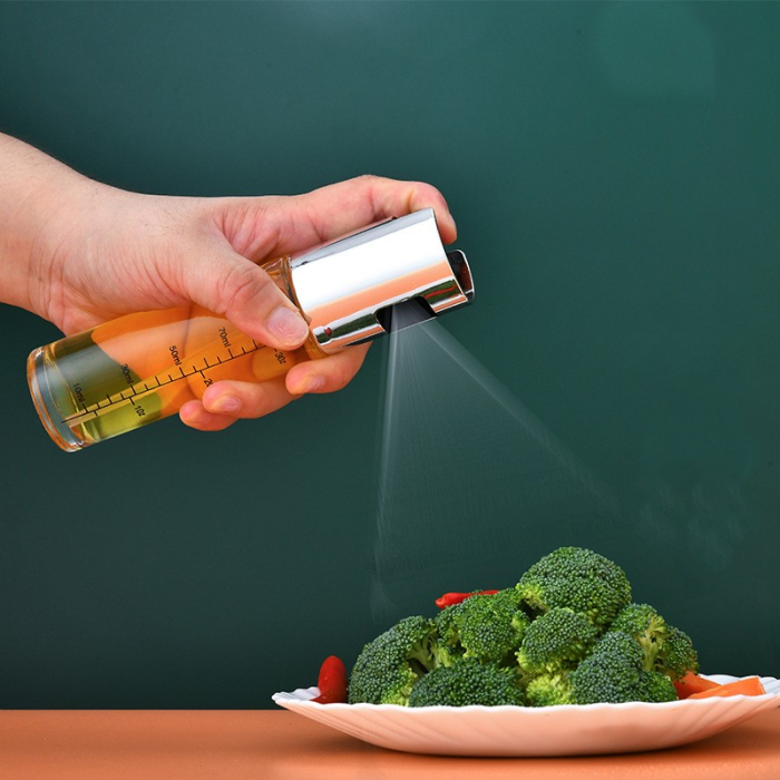 Sticla Pulverizator pentru Bucatariei, , Spray pentru Gratar, din Sticla cu Capac din Inox, 18 x 4.2 cm, volum 100 ml, Trasnparenta cu Capac Gri [4]