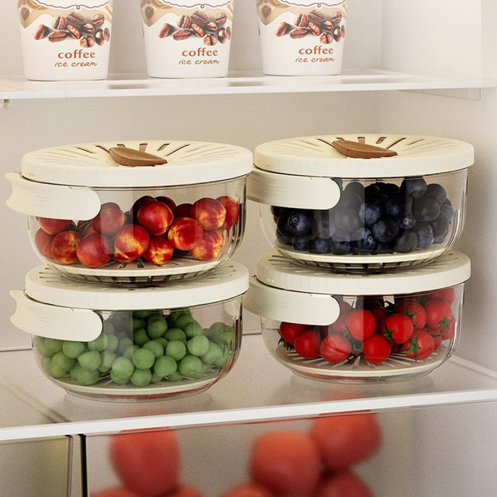 Strecuratoare 2 in 1 pentru Fructe si Legume, , Cos de Scurgere si Cutie de Depozitare, 15.5 x 8.3 cm, din PP, cu Maner si Capac, Maro [5]