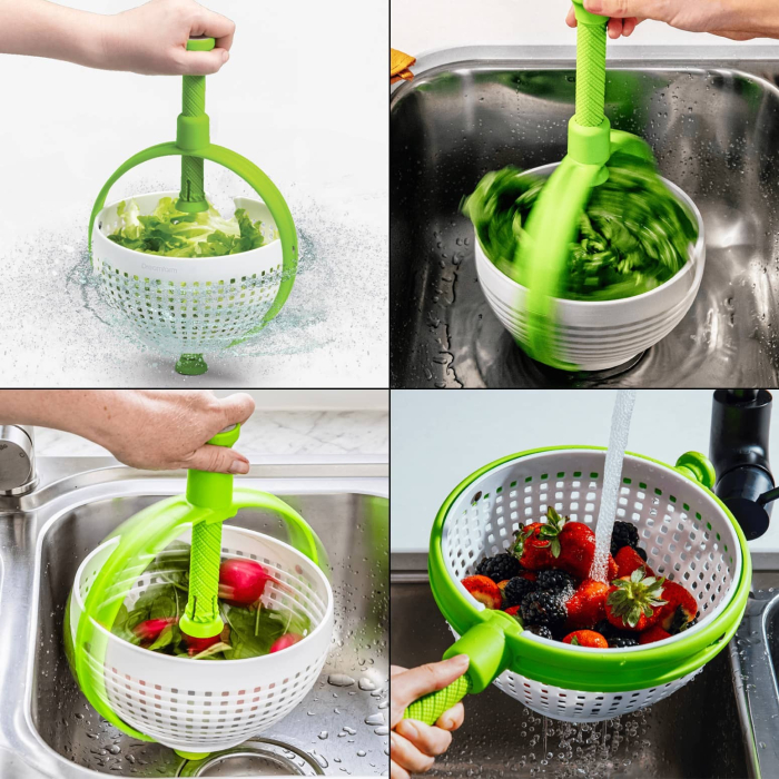 Strecuratoare multifunctionala rotativa, cu maner, material ABS, 22x12 cm, maner 18 cm, cu ventuza pentru prindere sigura, practic si usor de folosit, verde [2]