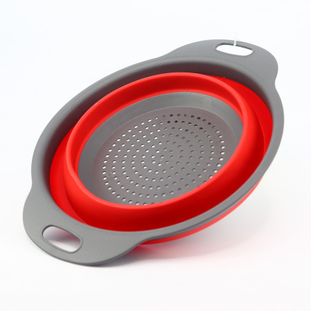Bol cu Strecuratoare Pliabil din Silicon fara Maner, Diametru 23.5cm Rotund, Rosu [9]