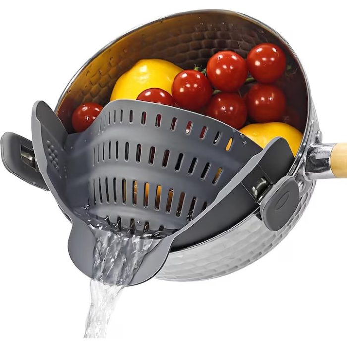 Strecurator Filtru pentru Vase, , din Silicon Rezistent la Temperaturi Inalte, Universal, Paste, Legume, Fructe, 23x12.5x6.7 cm, Gri [2]