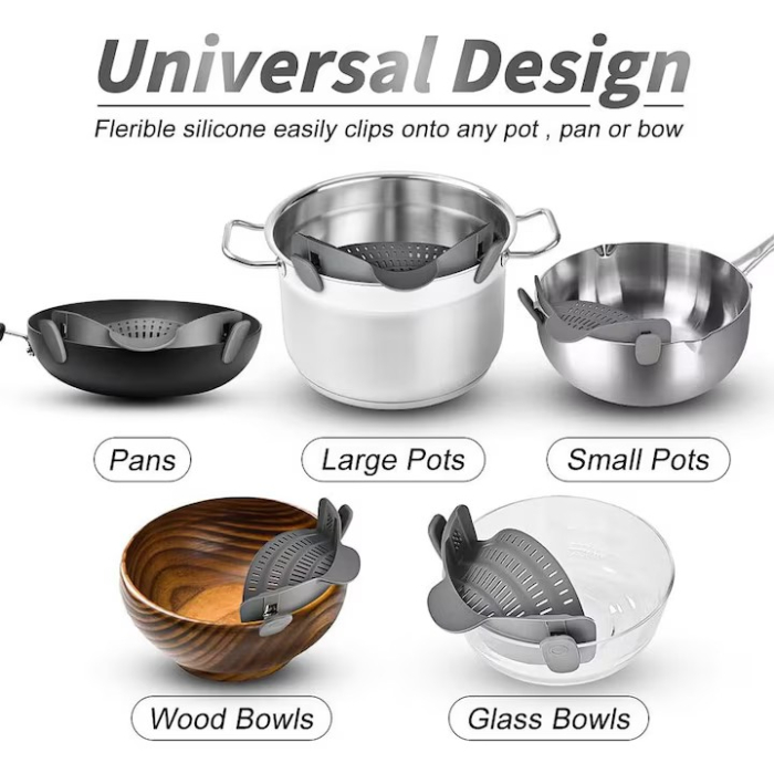 Strecurator Filtru pentru Vase, , din Silicon Rezistent la Temperaturi Inalte, Universal, Paste, Legume, Fructe, 23x12.5x6.7 cm, Gri [5]