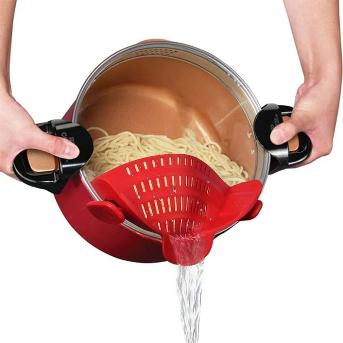 Strecurator Filtru pentru Vase, , din Silicon Rezistent la Temperaturi Inalte, Universal, Paste, Legume, Fructe, 23x12.5x6.7 cm Rosu [2]