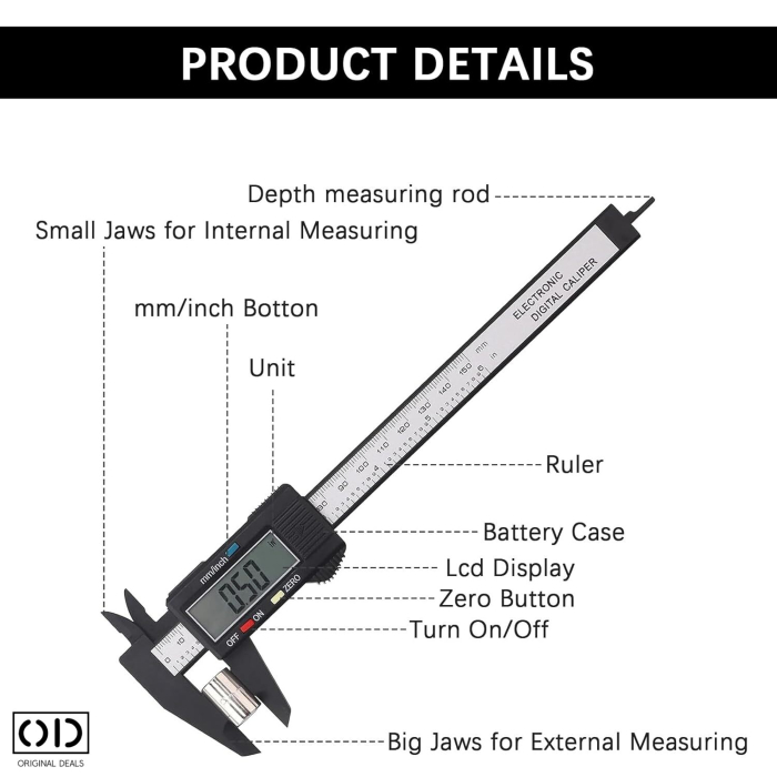 Subler Electronic Digital 0-150 mm, LCD, CM/IN, PVC, Negru – ORIGINAL DEALS [12]
