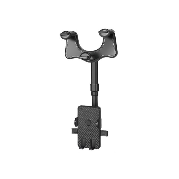 Suport auto cu atasare la oglinda retrovizoare, rotativ 360 de grade și retractabil, multifuncțional, compatibil cu toate telefoanele mobile, Finisaj Carbon, Negru [2]