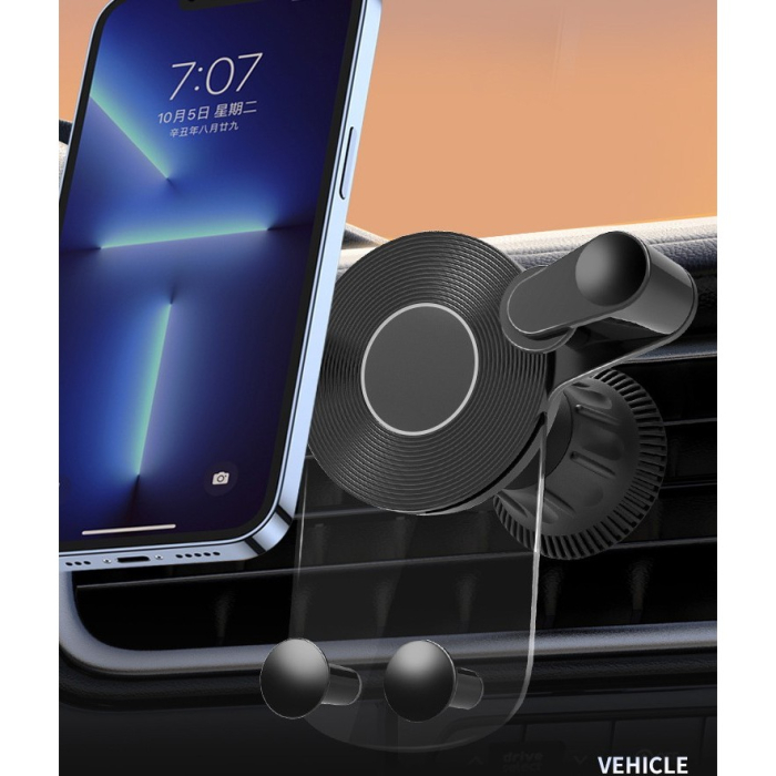 Suport Auto de Telefon, , pentru Ventilatie, din ABS, cu Clipsuri, Rotativ, 12x9.5x12 cm, Negru-Transparent [8]