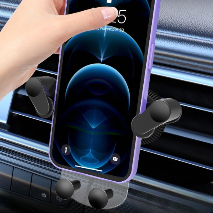 Suport Auto de Telefon, , pentru Ventilatie, din ABS, cu Clipsuri, Rotativ, 12x9.5x12 cm, Negru-Transparent [6]