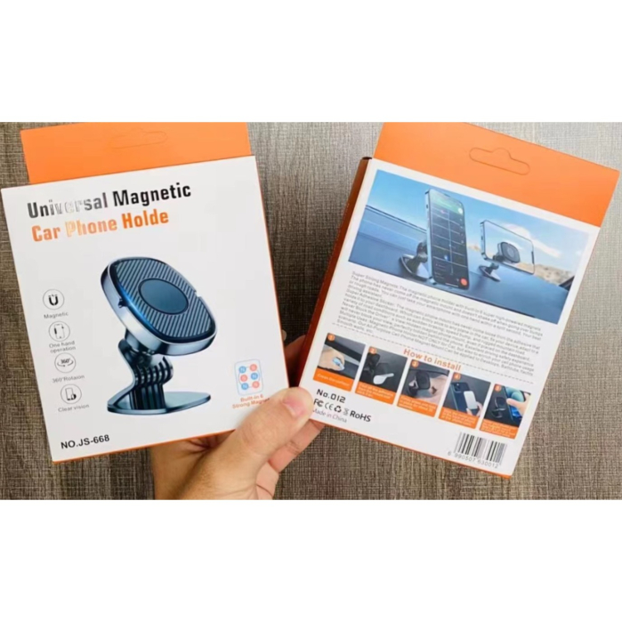 Suport Auto Magnetic 360 grade cu adeziv, 53 mm, Holder JS - 668, compatibil cu dispozitive intre 4" - 7", Ajustabil, 6 Magneti Neodymium  incorporati, Negru [2]