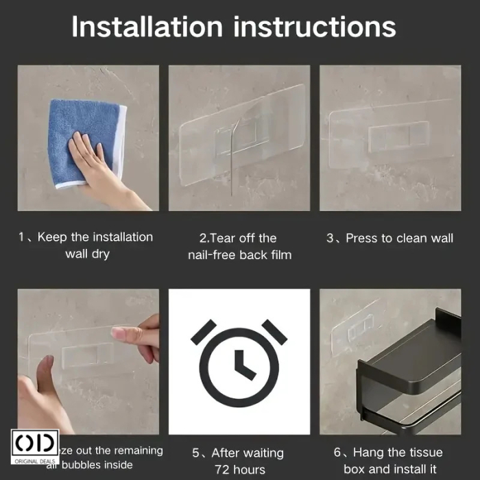 Suport autoadeziv pentru hartie igienica cu raft pentru depozitare servetele sau accesorii, montaj fara gaurire, culoare gri inchis – solutie practica si moderna pentru baie. ORIGINAL DEALS. [14]