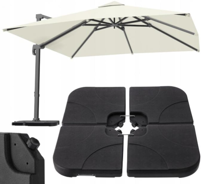 Suport baza umbrela 50x50x8 cm, set 4 elemente umplere cu apa sau nisip, manere metalice, plastic rezistent, negru [6]