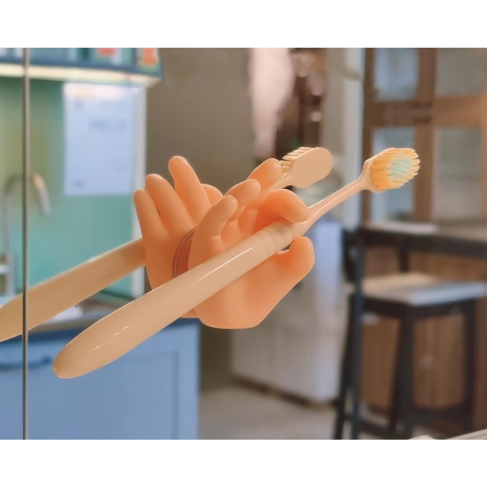 Suport de Baie, , Multifunctional, pentru Periute/Cabluri, din PVC, cu Ventuza, Model Mana, 7 x 6.5 cm, Crem [5]