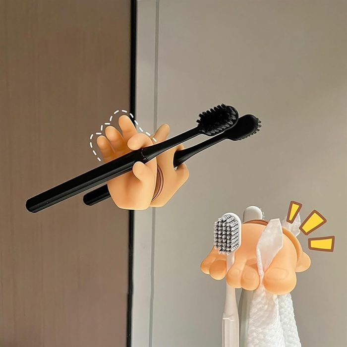 Suport de Baie, , Multifunctional, pentru Periute/Cabluri, din PVC, cu Ventuza, Model Mana, 7 x 6.5 cm, Crem [4]