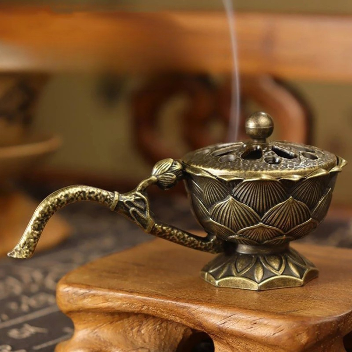 Suport de Tamaiat, , din Aliaj de Zinc, Model Lotus, Ignifug, 9.7 x 4.8 x 4.7 cm, Bronz [2]