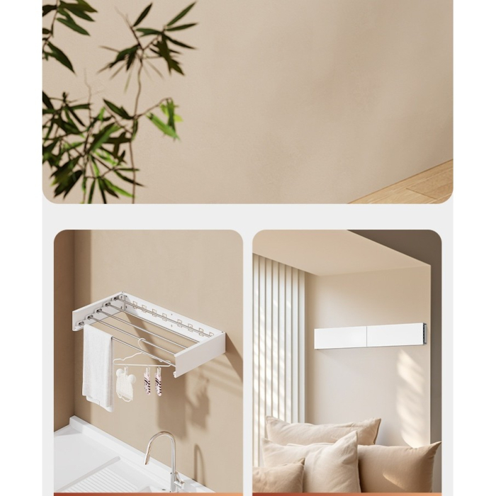 Suport Haine, , Depozitare si Uscare Rufe, din Aluminiu, Pliabil, Impermeabil, Montare prin Perforare, 80 cm, Alb [4]