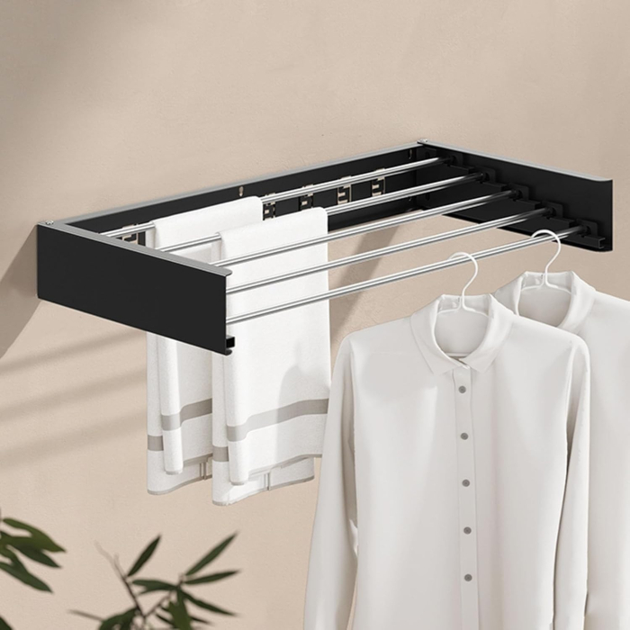 Suport Haine, , Depozitare si Uscare Rufe, din Aluminiu, Pliabil, Impermeabil, Montare prin Perforare, 80 cm, Negru [4]