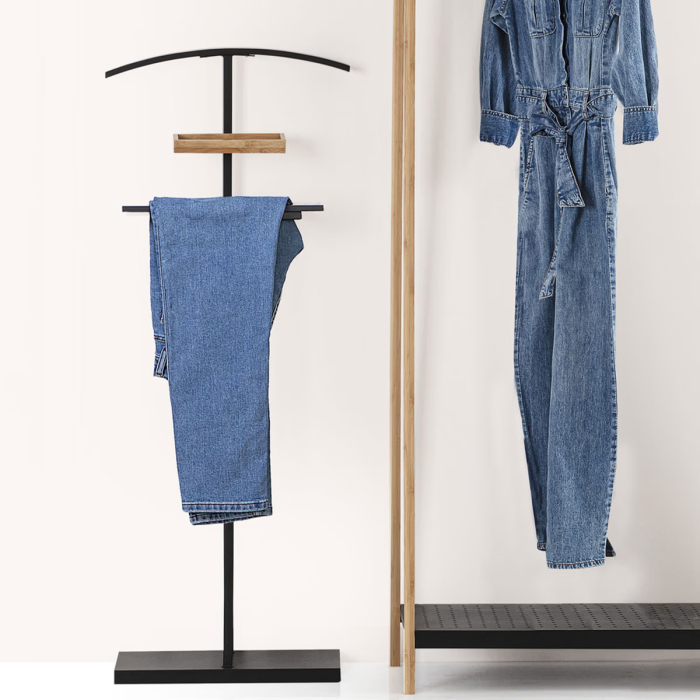 Suport haine valet 5Five Bamboo din otel si bambus, 44x22x114 cm, negru [2]