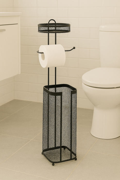 Suport hartie igienica 5Five Mayaj cu spatiu depozitare, otel, 17x16x73 cm, negru [4]