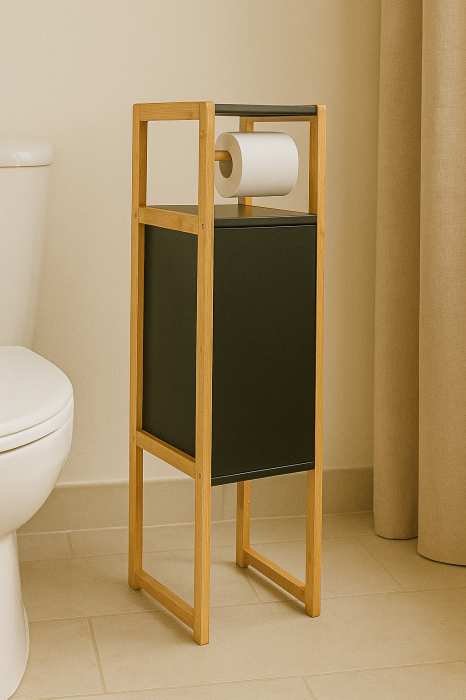 Suport hartie igienica 5Five Natureo cu dulapior, MDF, 33x20x80 cm, negru [5]