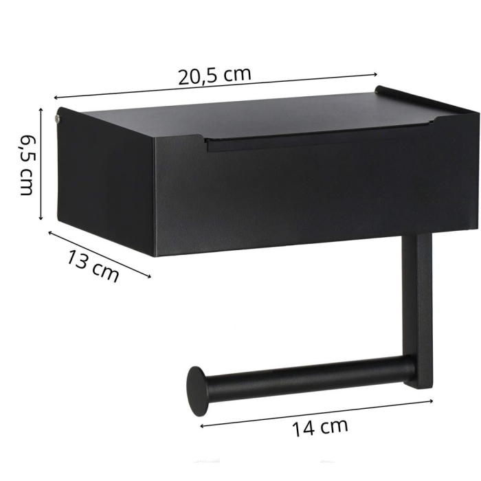 Suport hartie igienica din otel cu sertar depozitare, sistem montare inclus, 22cm, negru bej [21]