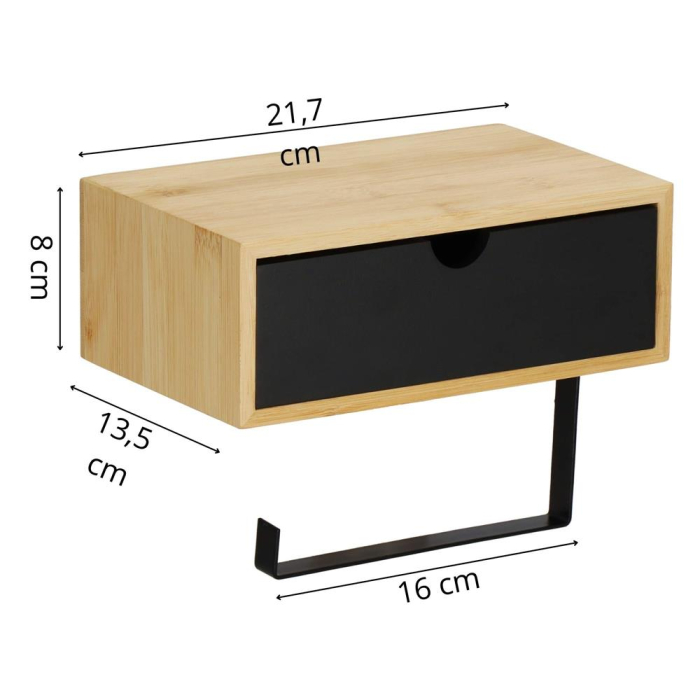 Suport hartie igienica din otel cu sertar depozitare, sistem montare inclus, 22cm, negru bej [19]