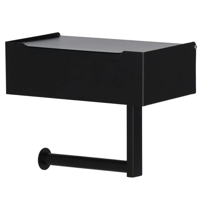 Suport hartie igienica din otel cu sertar depozitare, sistem montare inclus, 22cm, negru bej [20]