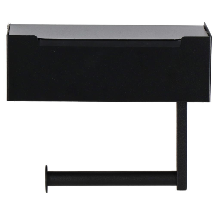 Suport hartie igienica din otel cu sertar depozitare, sistem montare inclus, 22cm, negru bej [7]