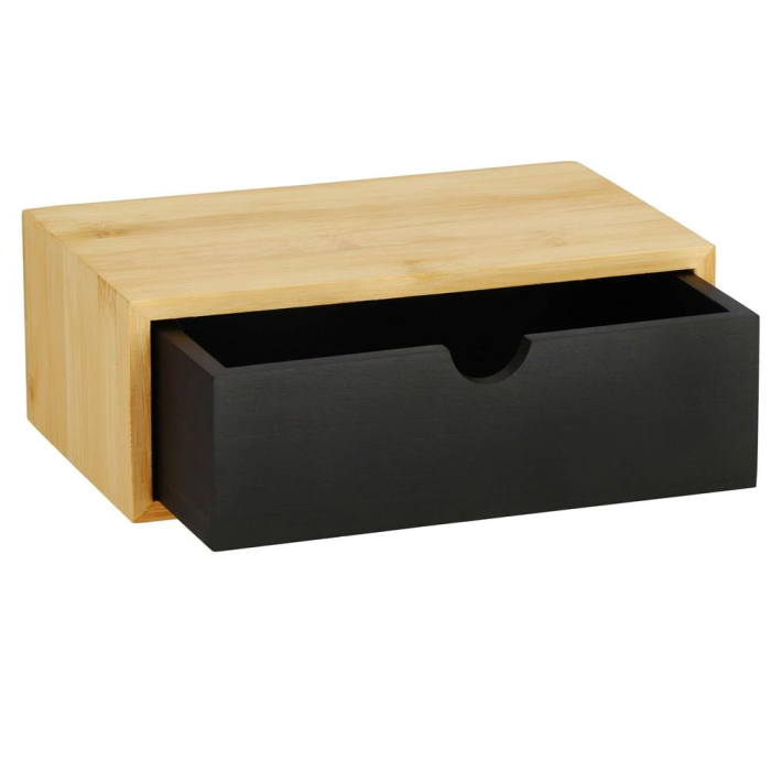 Suport hartie igienica din otel cu sertar depozitare, sistem montare inclus, 22cm, negru bej [9]