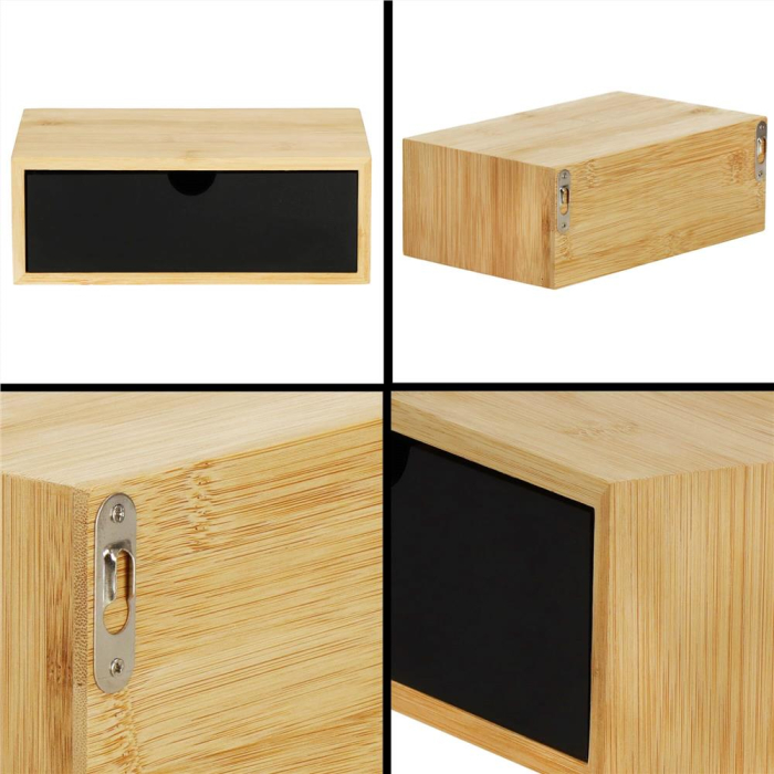 Suport hartie igienica din otel cu sertar depozitare, sistem montare inclus, 22cm, negru bej [17]